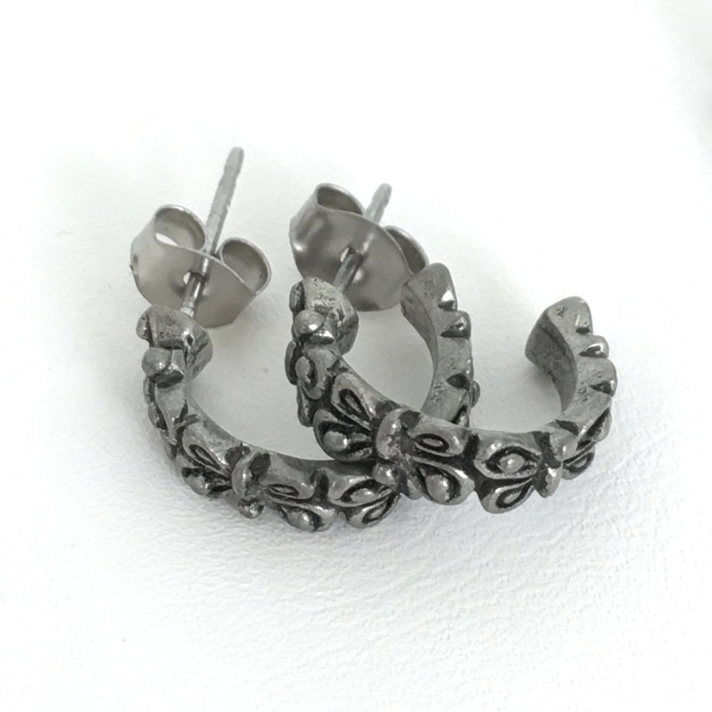 Pewter Hoop Earrings Beach Theme Bundle Of 3 Pairs New Vintage Dead Stock